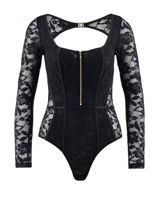 Κορμάκι με μακρύ μανίκι Aubade με ανοικτή πλάτη ,όλο δαντέλα